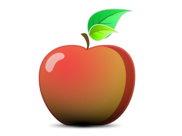 Apple illustration with green leaves