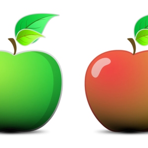 Apple illustration with green leaves