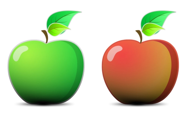 Apple illustration with green leaves