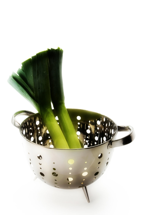 Leeks in a collander