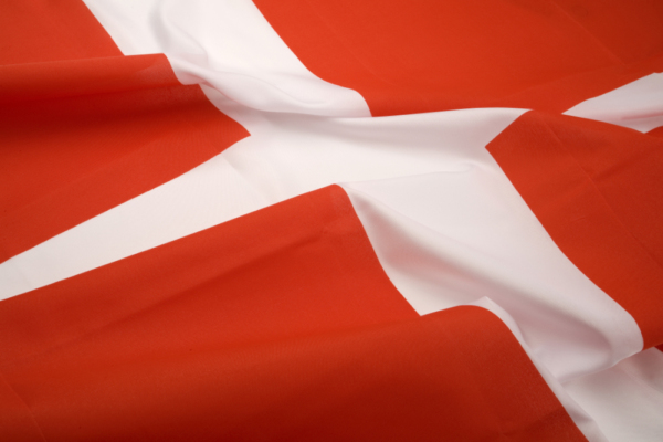 A close up view of a section of the Danish flag