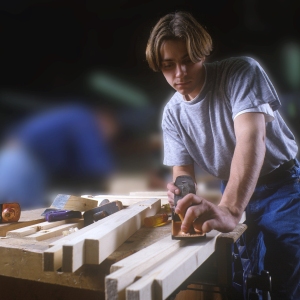 Students on a carpentry course at a local polytechnic college.