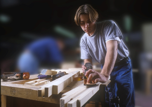 Students on a carpentry course at a local polytechnic college.