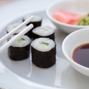 Hoso Maki Sushi Vegetarian with wasabi and ginger