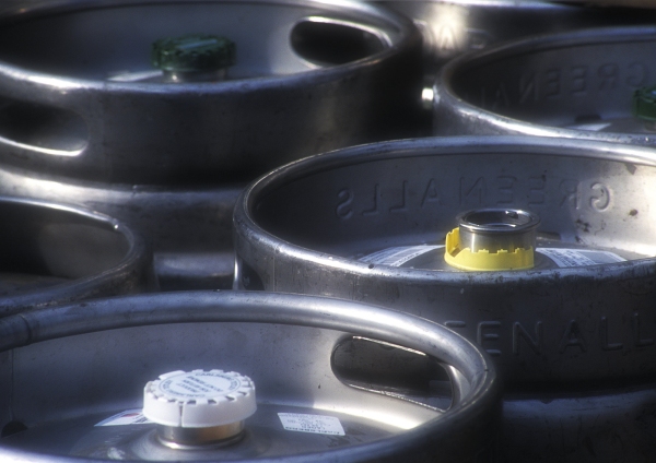 Beer kegs awaiting delivery to customers