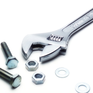 An adjustable spanner with nuts and bolts