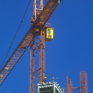 A crane on a large construction site