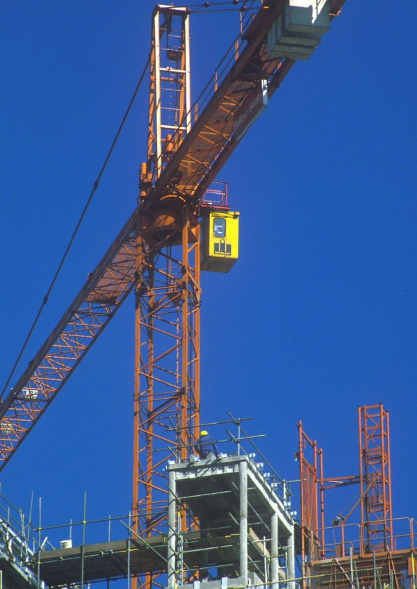 A crane on a large construction site