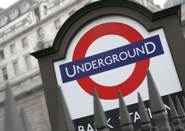 A London Underground sign in the City of London near the Bank of England