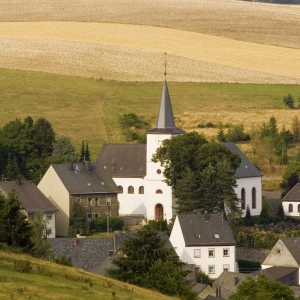 A mountain village nestling in a hillside in the Hunsruck region of Southern Germany