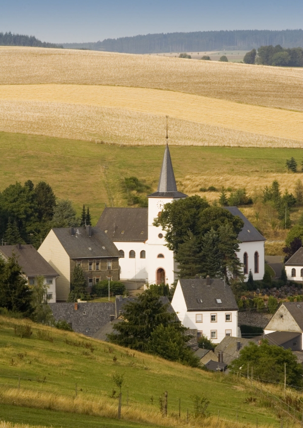 A mountain village nestling in a hillside in the Hunsruck region of Southern Germany