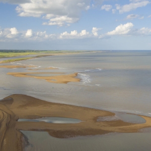 Aerial view of the estuary of the river alde on the suffolk coast