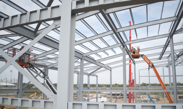 Steel construction on a major commercial development construction site