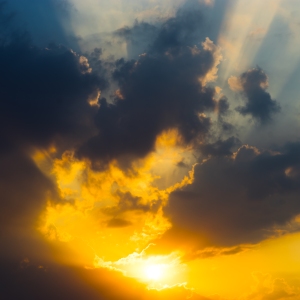 Dramatic sunset with storm clouds in the foreground