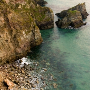 A rocky cove on the Atlantic coast near watergate bay in Wales