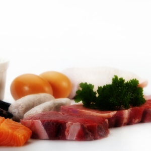 Close up image of protein rich foods with soft focus background