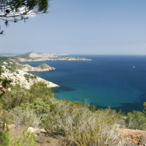 The white cliffs and rocky mountain coast of North Western Ibiza