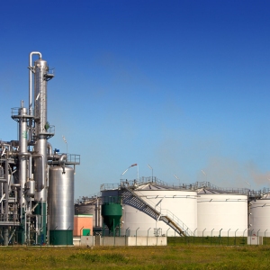 A chemical tank farm and refinery plant