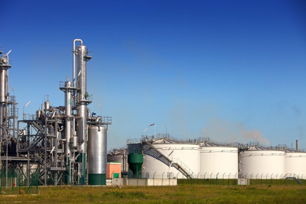 A chemical tank farm and refinery plant