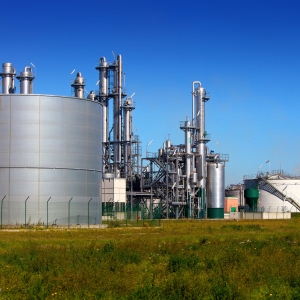 A tank farm, chemical refinery and silos