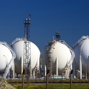 White spherical storage tanks at a petrochemicals plant