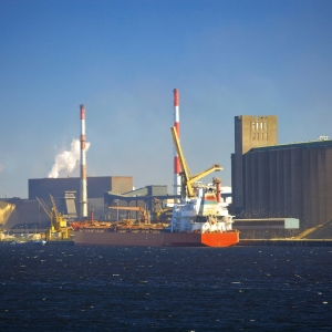 An oil tanker unloading its cargo