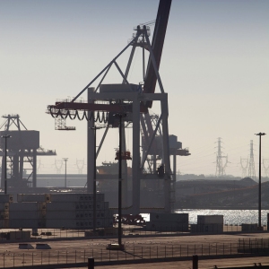 Cranes and containers at a European container terminal