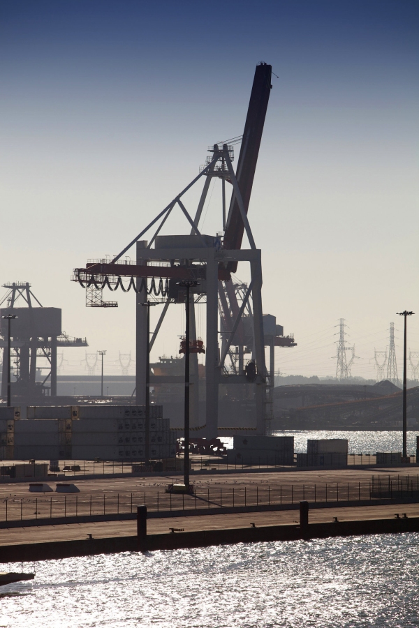 Cranes and containers at a European container terminal