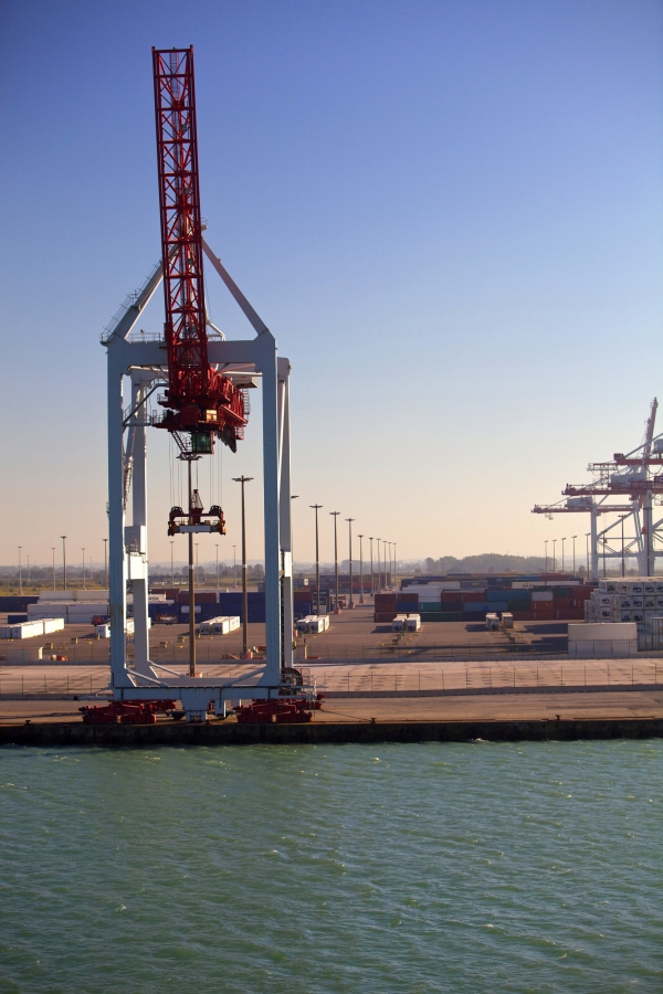 Dockside cranes at a modern container distribution port