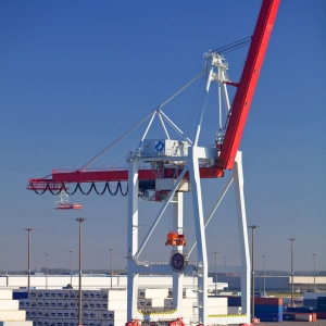 A dockside cargo handling crane at a container port, France