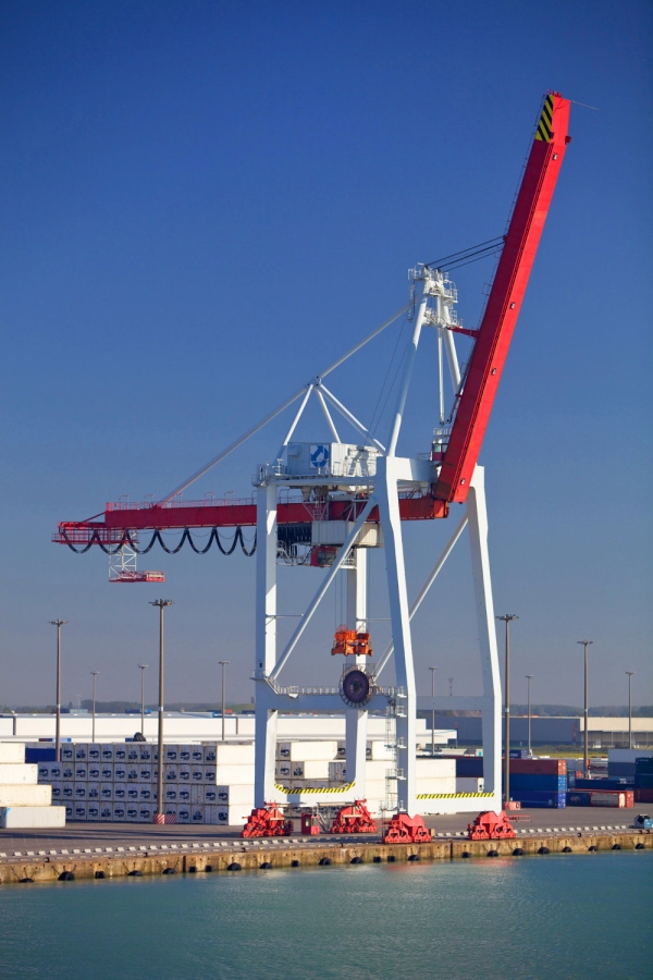 A dockside cargo handling crane at a container port, France