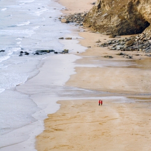 Aerial view of the beach at Watergate Bay, Cornwall