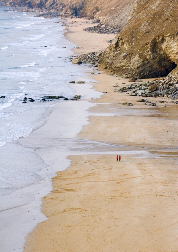 Aerial view of the beach at Watergate Bay, Cornwall