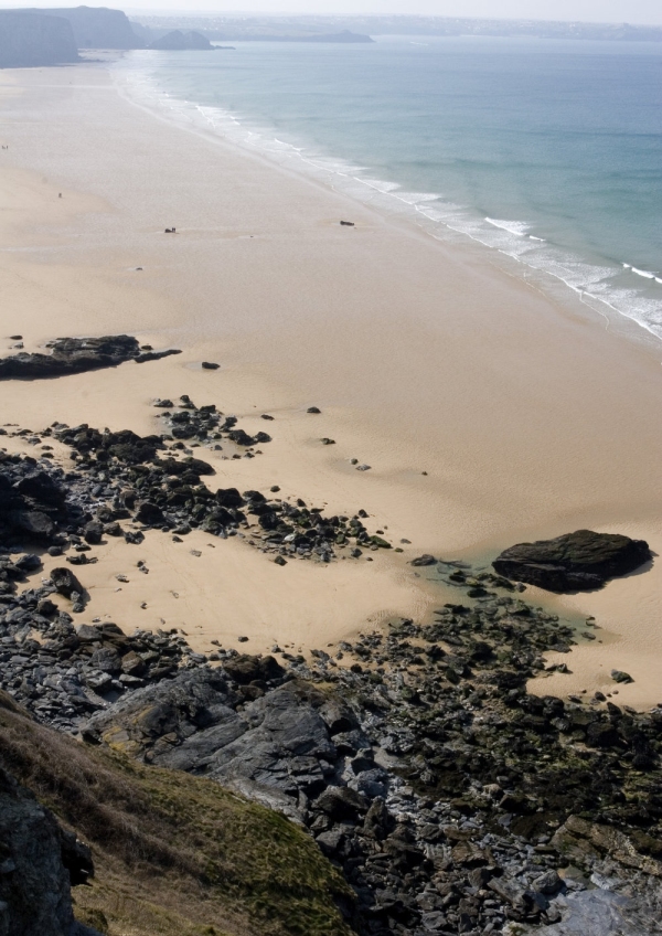 The cliffs and beach at Watergate Bay in Cornwall