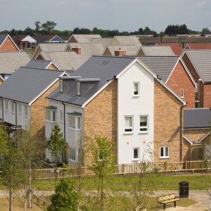 A newly competed greenfield housing development seen from the air