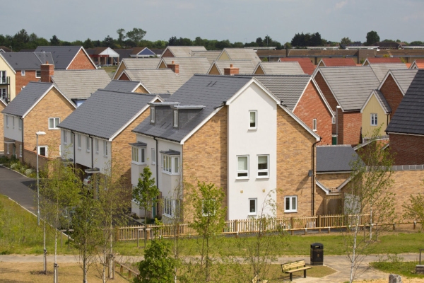 A newly competed greenfield housing development seen from the air