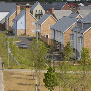 A newly competed greenfield housing development seen from the air