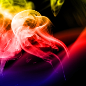 A vividly coloured smoky background