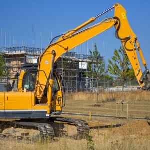 A caterpillar earth mover working on a building site