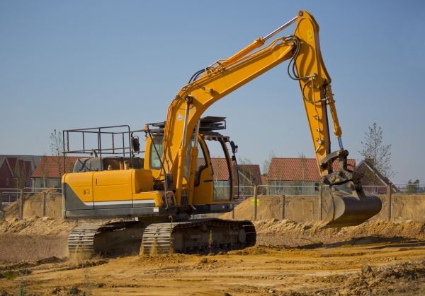 A digger or earth mover on a building or construction site