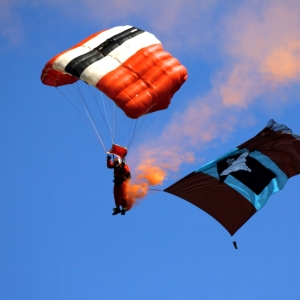 A member of the Parachute Regiment display team making smoke