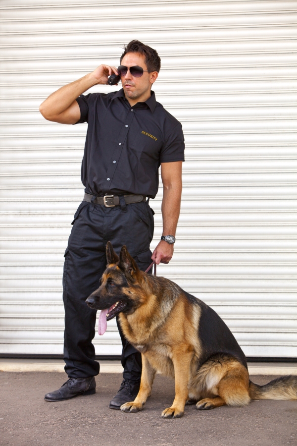 Security guard with German Shepherd guard dog