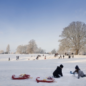 People of all ages enjoying a rare snowfall