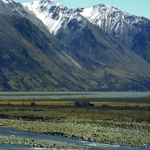 A rocky river in a mountainous New Zealand landscape