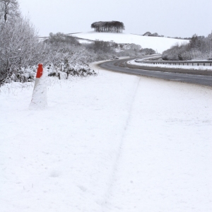 A snow covered road in Wiltshire