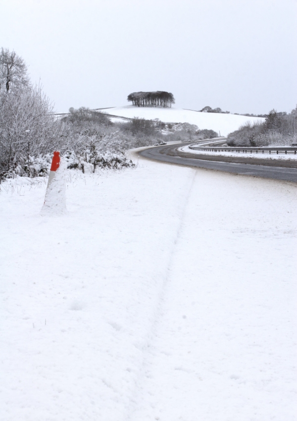 A snow covered road in Wiltshire