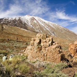 El Teide, Tenerife's extinct volcano with jagged rocks in the foreground