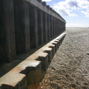 Metal barriers on the beach at Bawdsey in the Suffolk Heritage coast