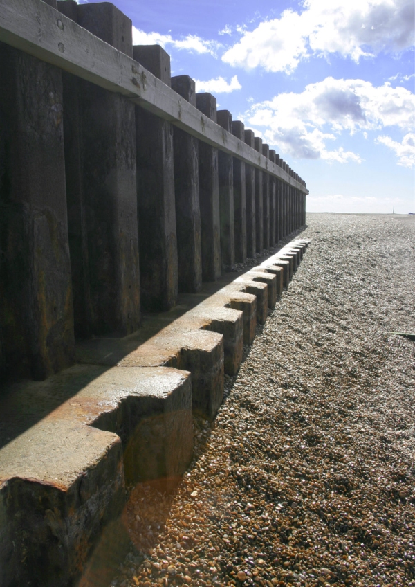 Metal barriers on the beach at Bawdsey in the Suffolk Heritage coast