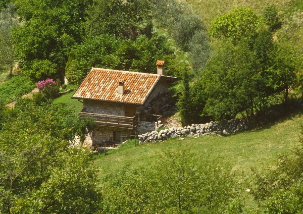 A mountain hut or hay barn in the Italian Alps